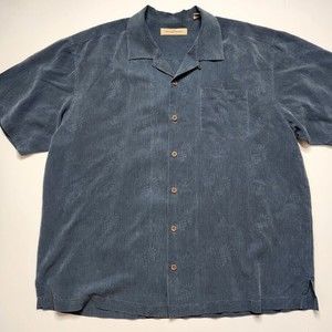Tommy Bahama Button-Up Shirt Men Size XLX Blue Pineapple Print Silk Short Sleeve